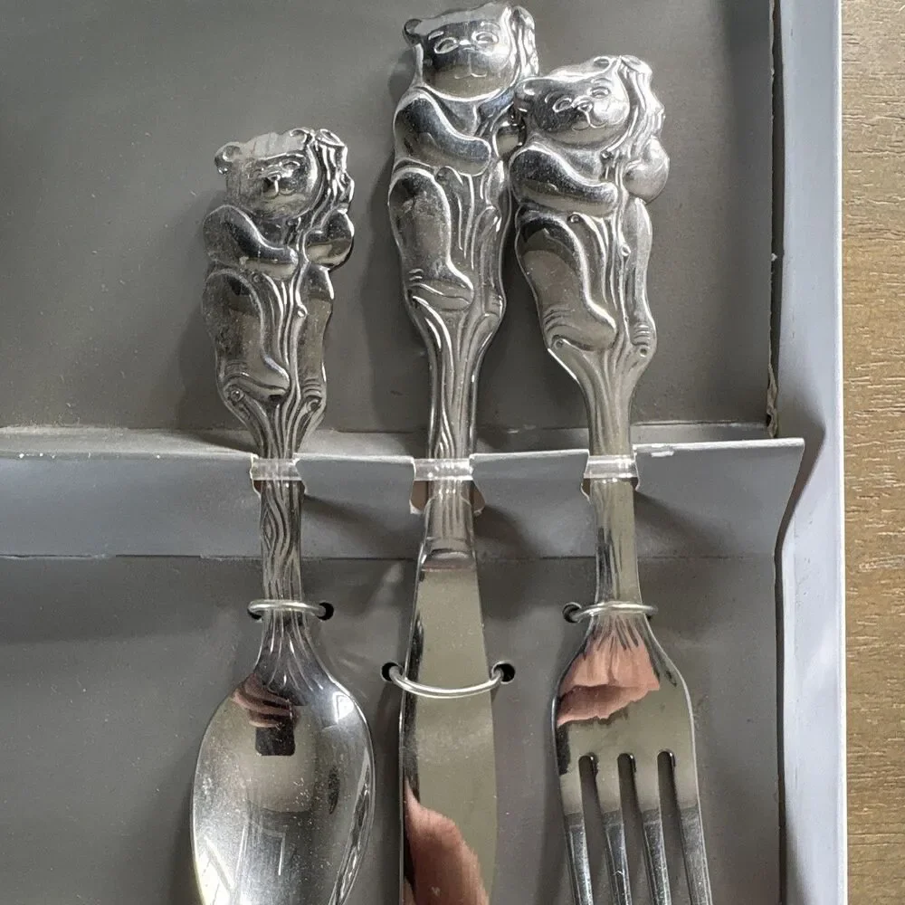 Oneida Cubby Bear 6 Piece Progress Flatware Set Stainless Steel NIB New Vintage